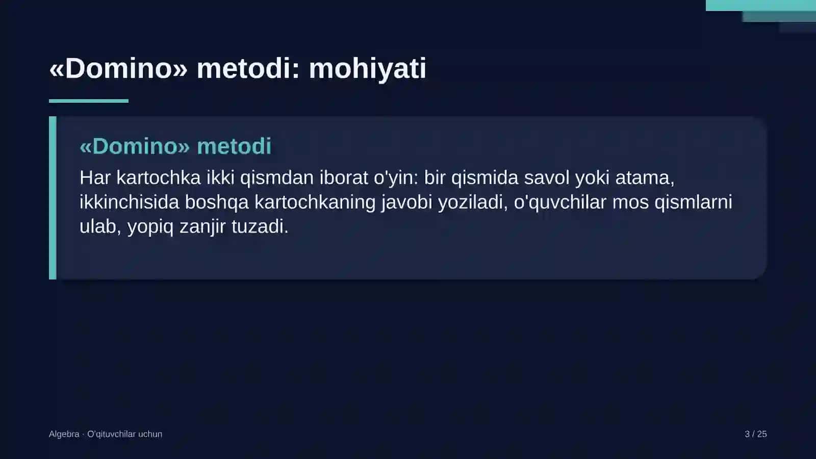 algebra darslarida domino metodidan foydalanish 8148 3