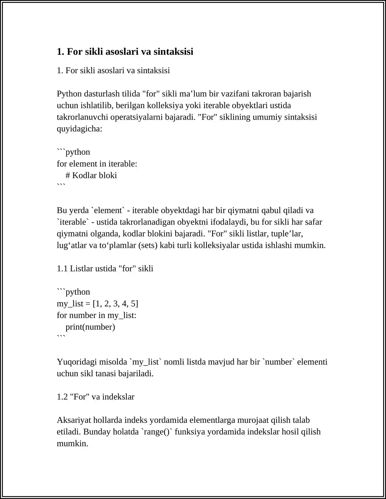 PYTHON DASTURLASH TILIDA TAKRORLANUVCHI ( FOR WHILE, DO WHILE) OPERATORLARI 3