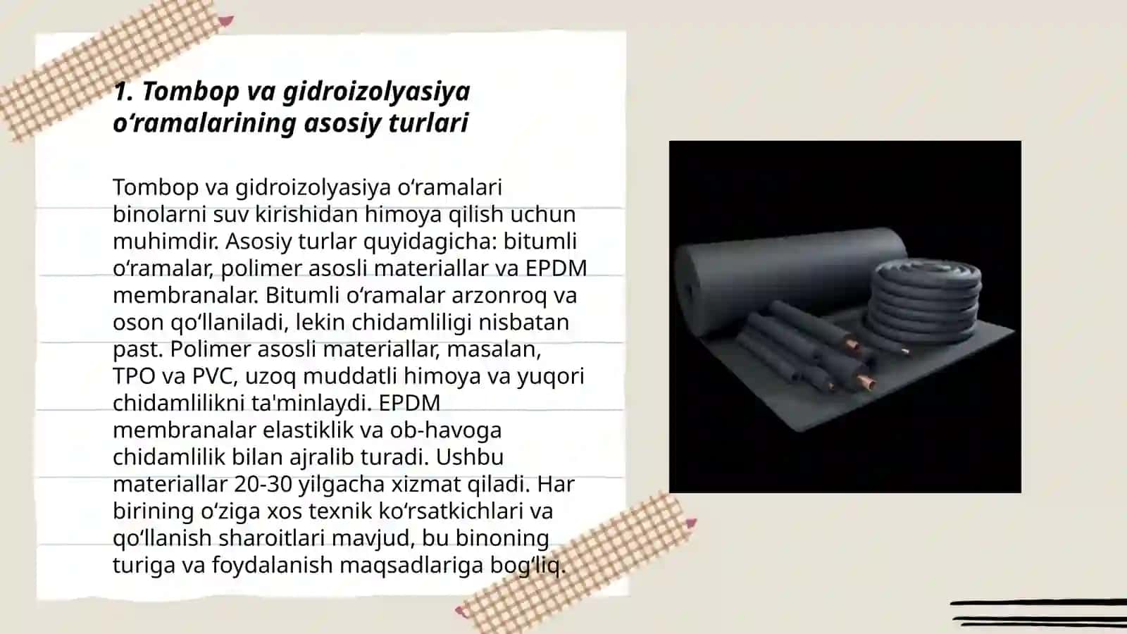 Tombop va gidroizolyasiya o‘rama va kompozitsion samarali materiallar tayyorlash usullari va istiqbollar 3