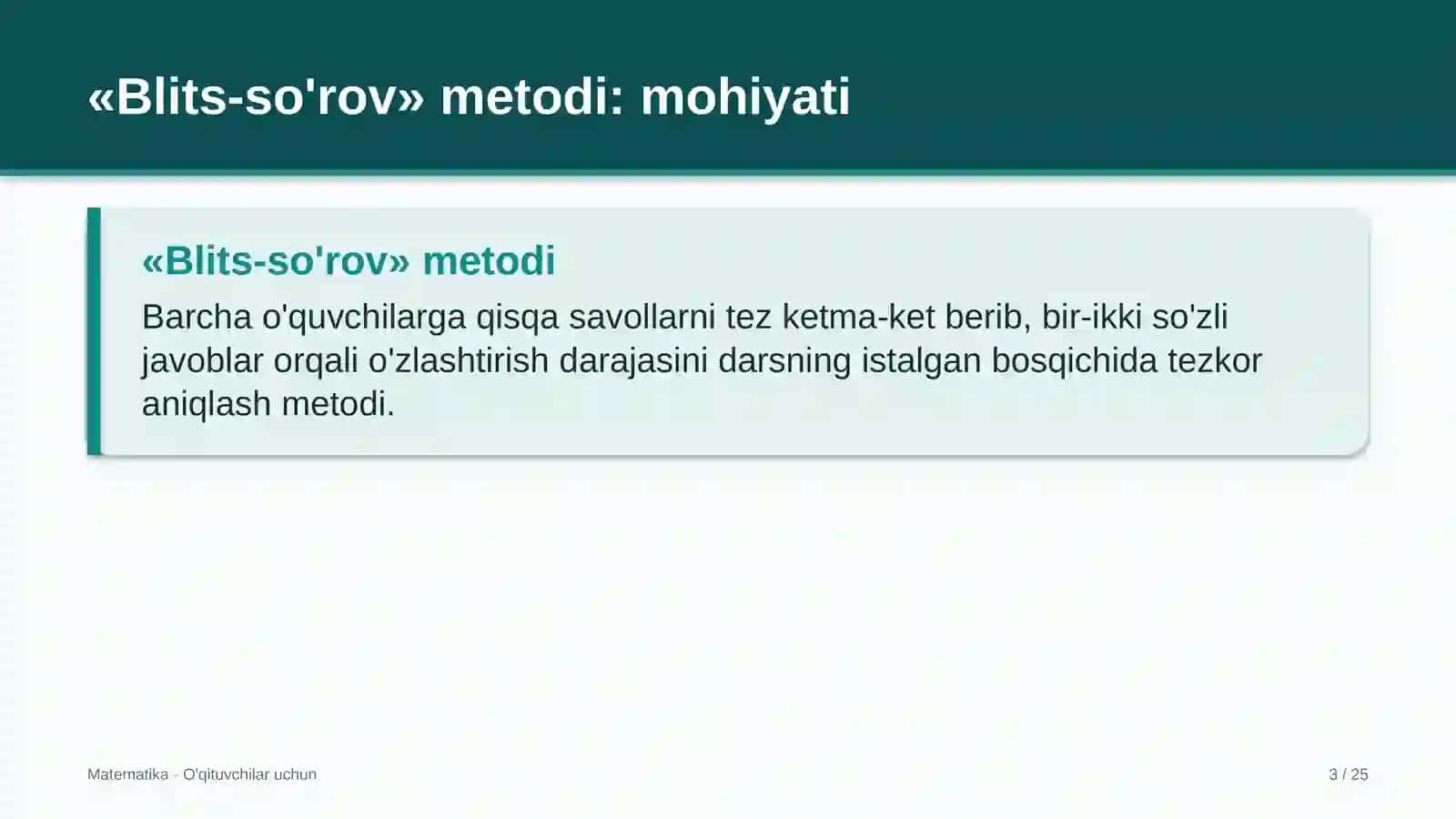 matematika darslarida blits so'rov metodidan foydalanish 8862 3