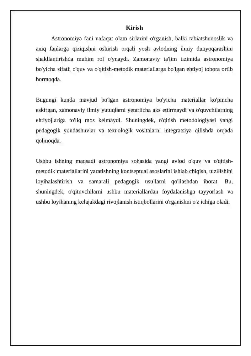 Astronomiyadan oʻquv va oʻquv metodik materiallarning yangi avlodini yaratish REFERAT 3
