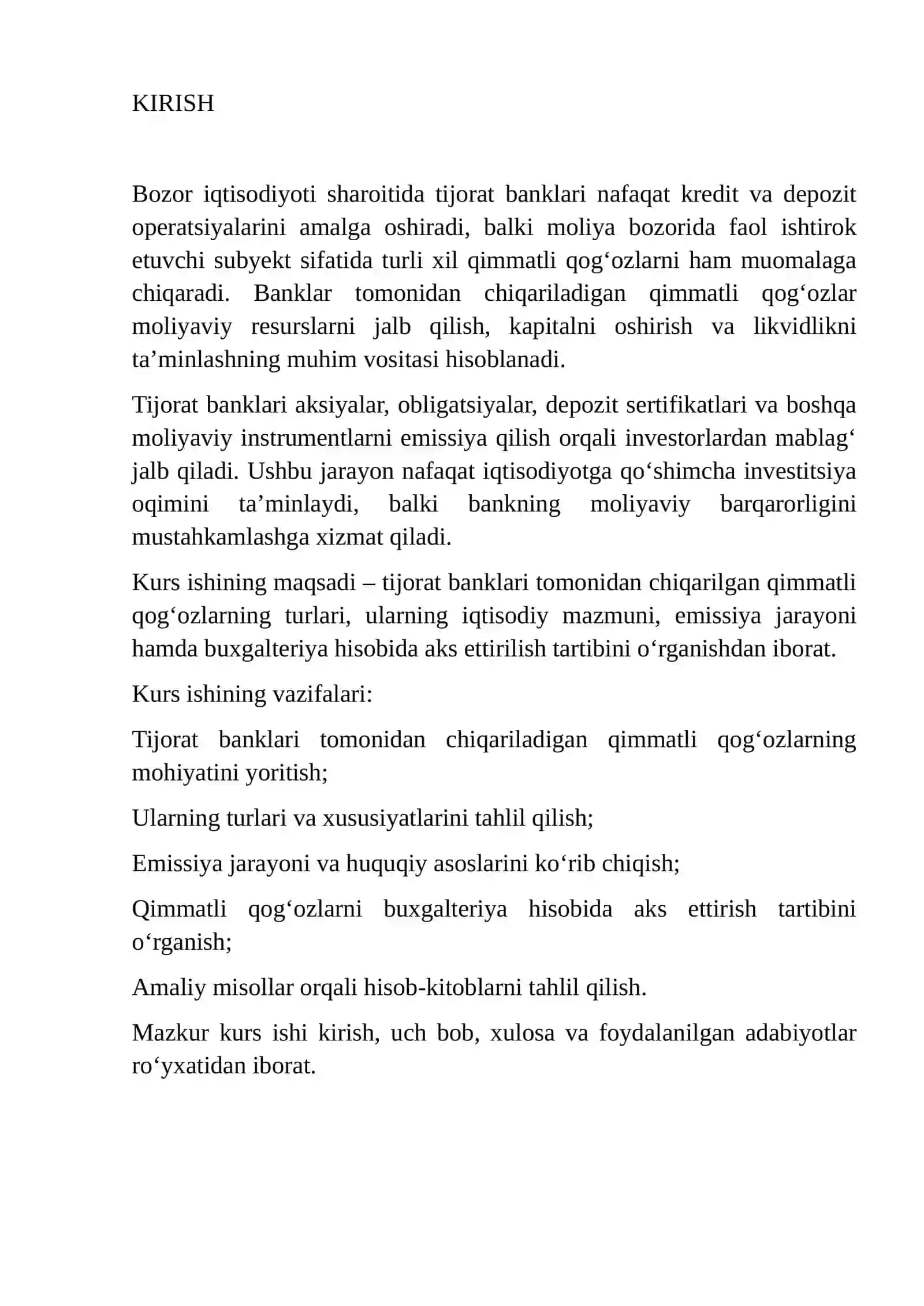 TIJORAT BANKLARI TOMONIDAN CHIQARILGAN QIMMATLI QOG'OZLAR VA ULARNING HISOBGA OLINISHI 3