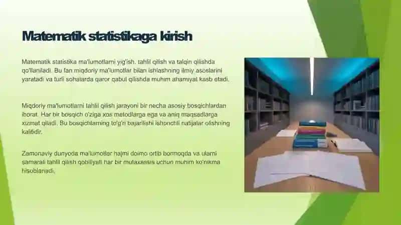 Matematik statistika asoslari. Miqdoriy ma'lumotlarni tahlil qilishning asosiy bosqichlari 3