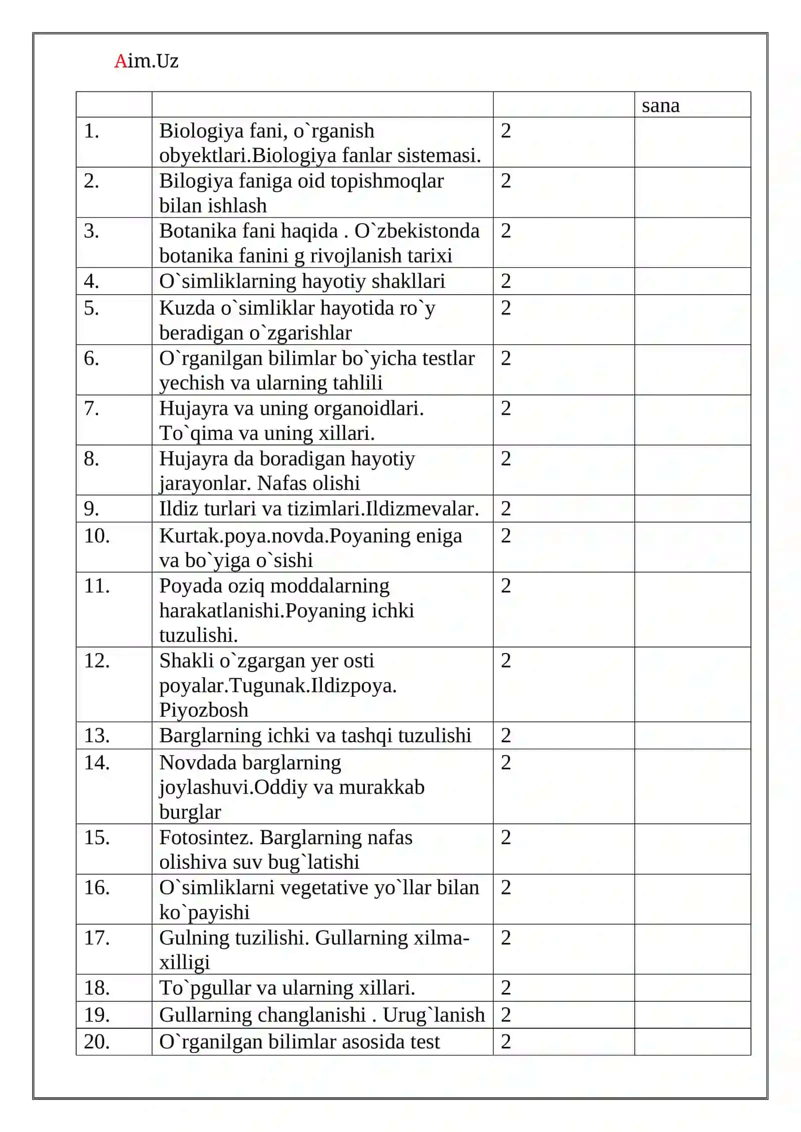 Biologiya fanidan to'garak hujjatlari. Konspekti va rejasi 3