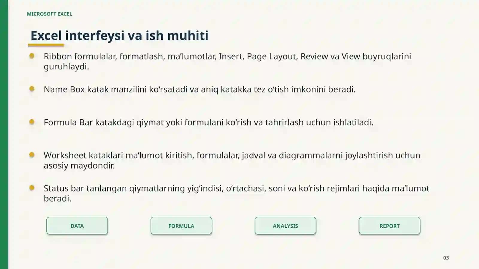 MICROSOFT EXCEL IMKONIYATLARI 3