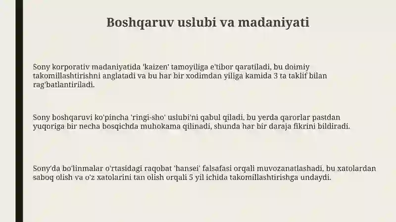 Sony kompaniyasini boshqaruv strukturasi 3