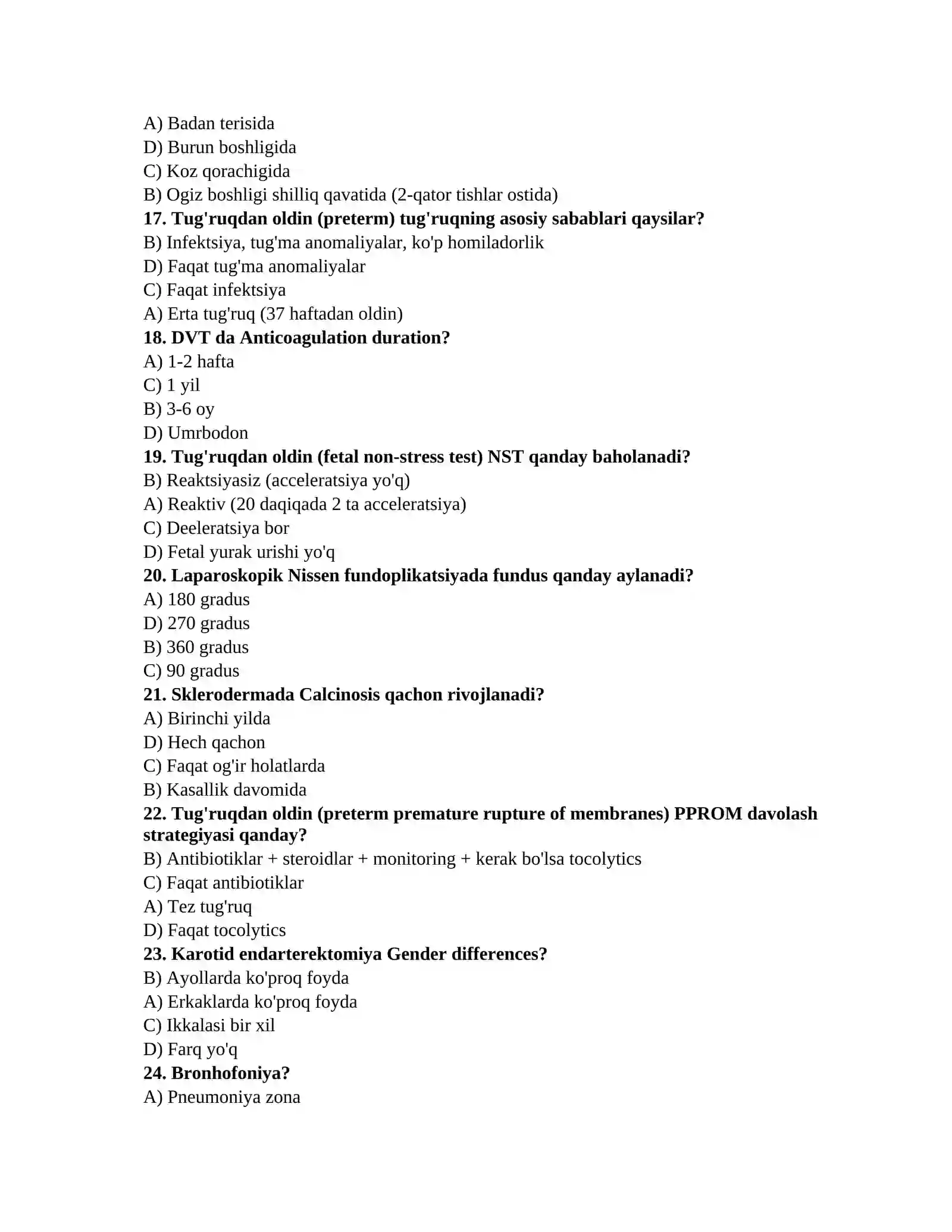 Tibbiyot testlari javobi 3