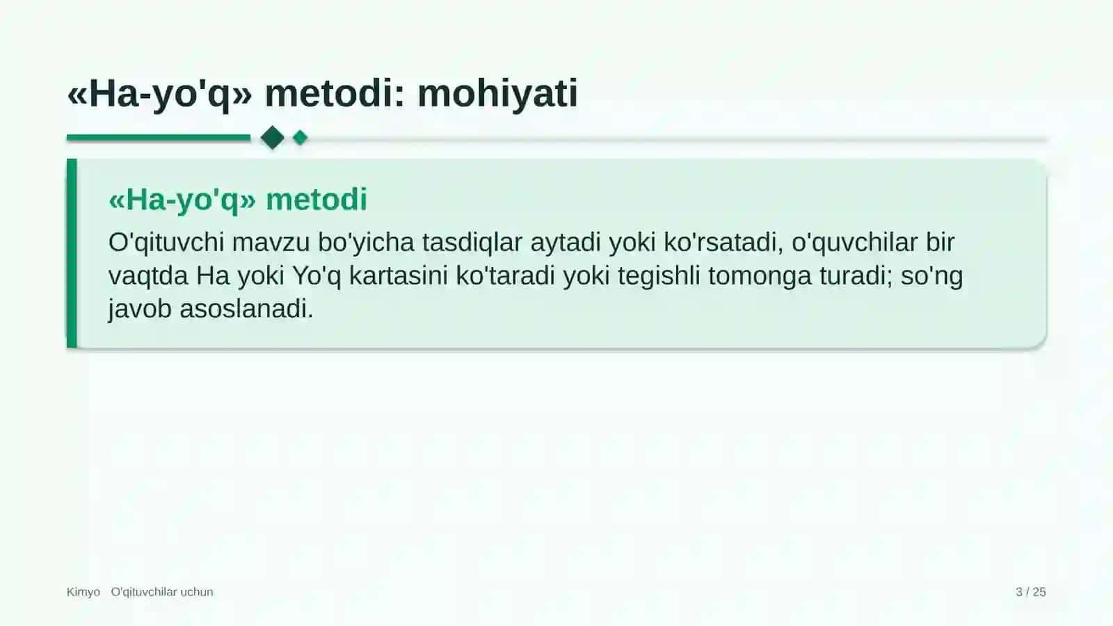 kimyo darslarida ha yo'q metodidan foydalanish 9890 3
