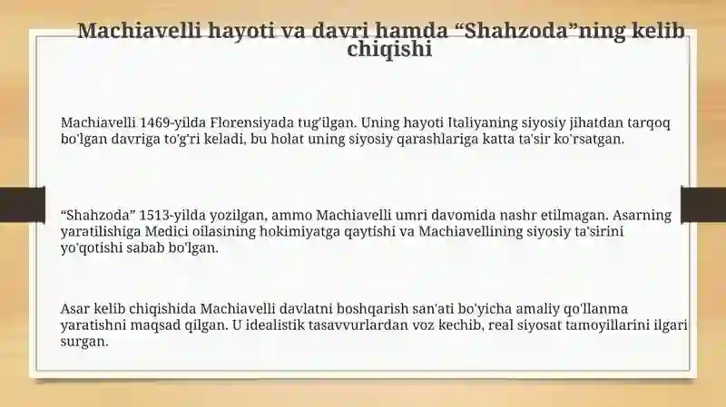 Makiavellining "Xukmdor" asari 3