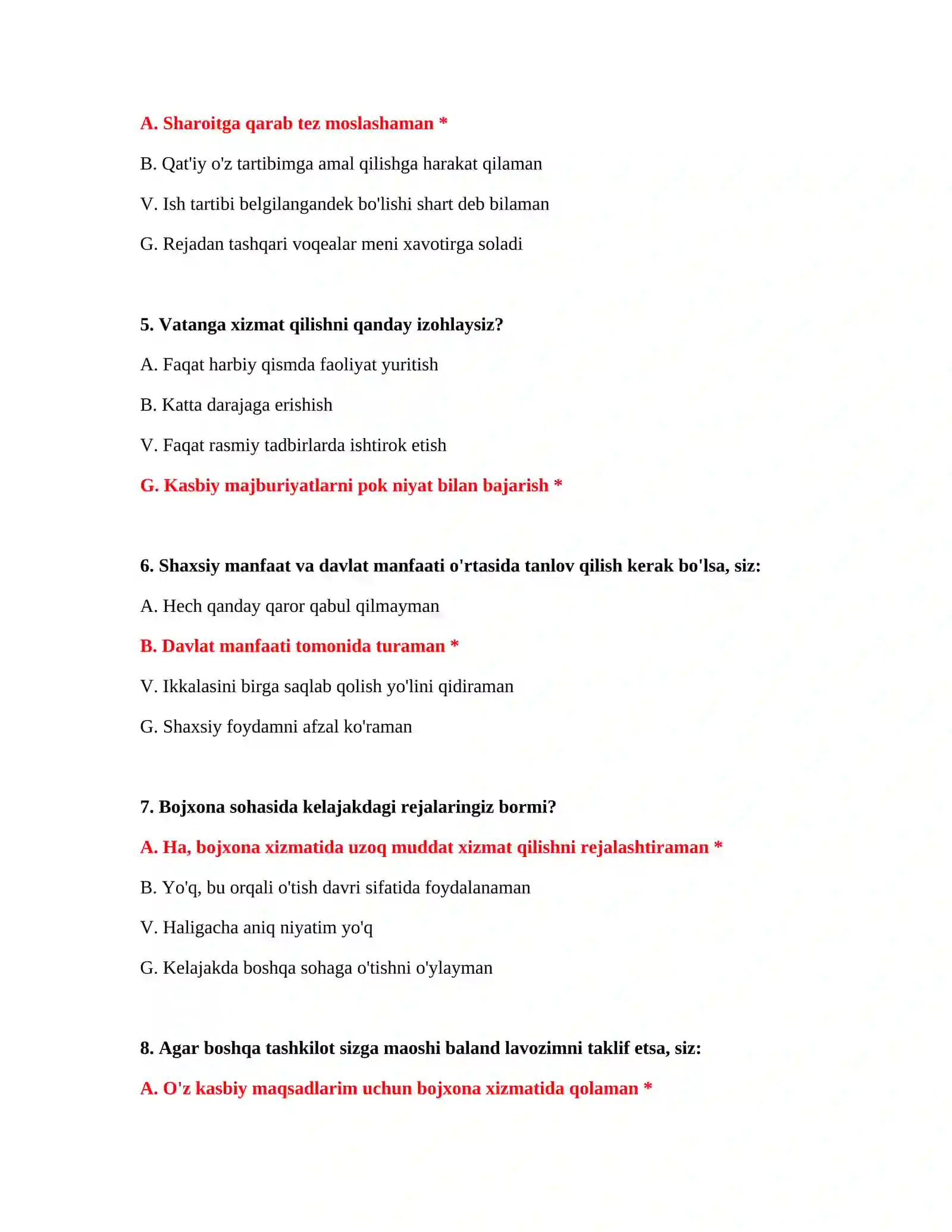 Bojxona testlarini yechish 3