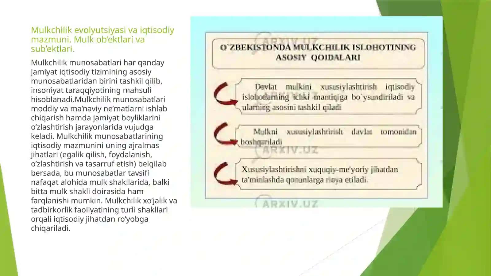 Mulk huquqlarining azariasi va mulkchilik shakllari rivojlanishi 3