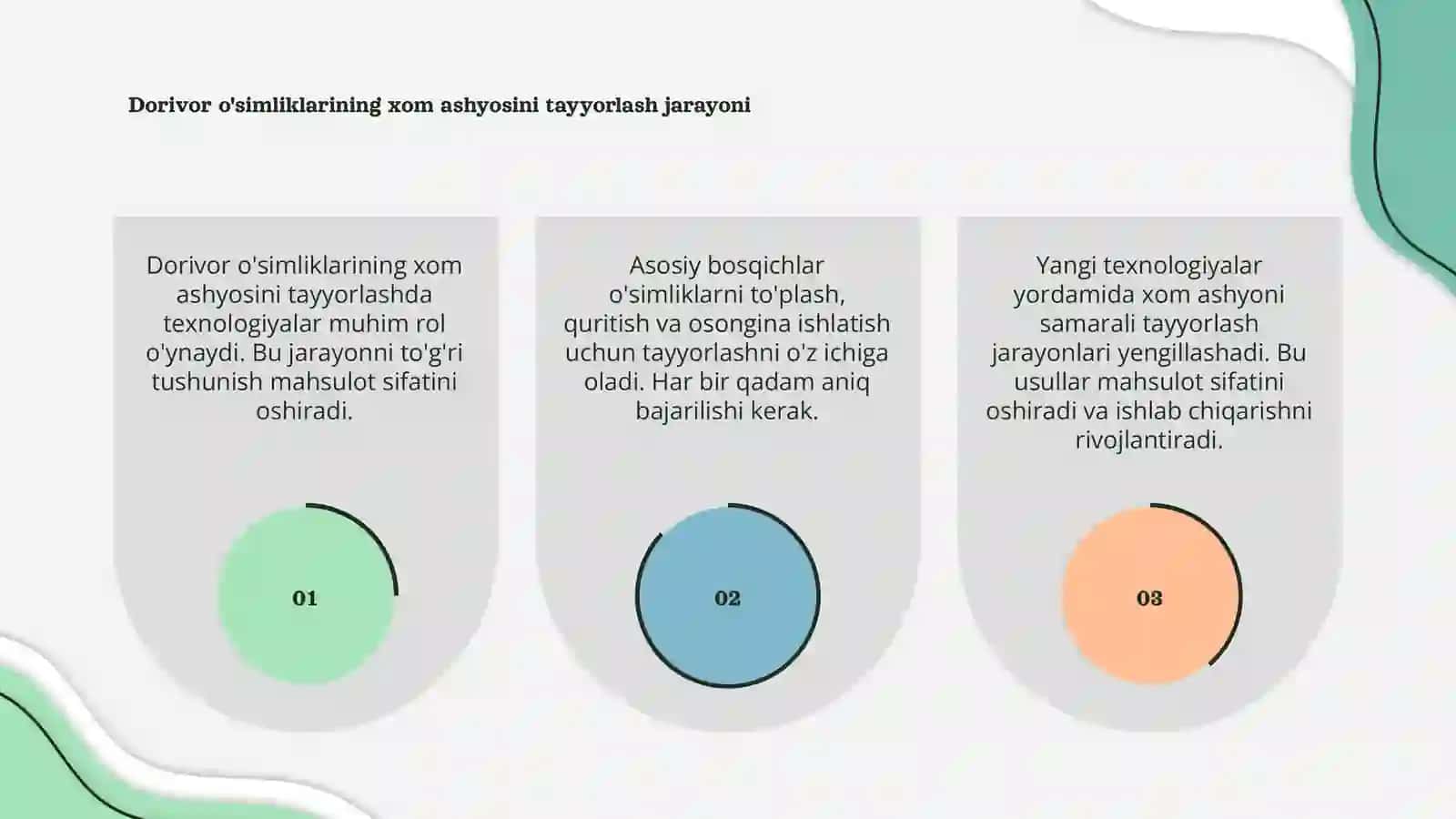 Dorivor o'simliklarining xom ashyosini tayyorlash texnologiyalari bilan tanishish 3