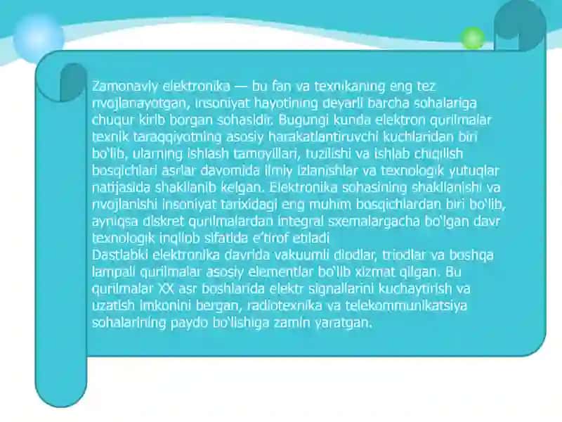 Zamonaviy elektronika  va sxemalarda diskret qurilmalaridan integrallar sxemalarigacha rivojlanishining  tarixiy davrlari  va rivojlanish istiqbollari 3