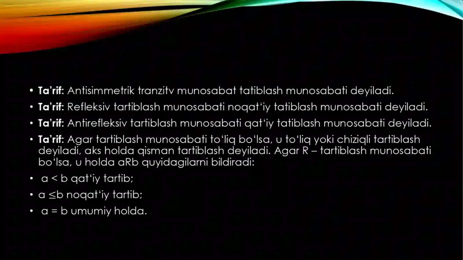 Tartibmunosabatturlari.qismantartiblanganto’plamlar 3