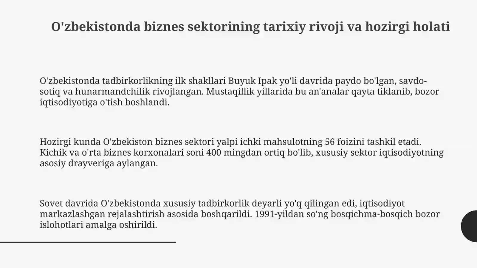 O'zbekiston Respublikasida biznes sohasini rivojlanishiga e'tibor 3