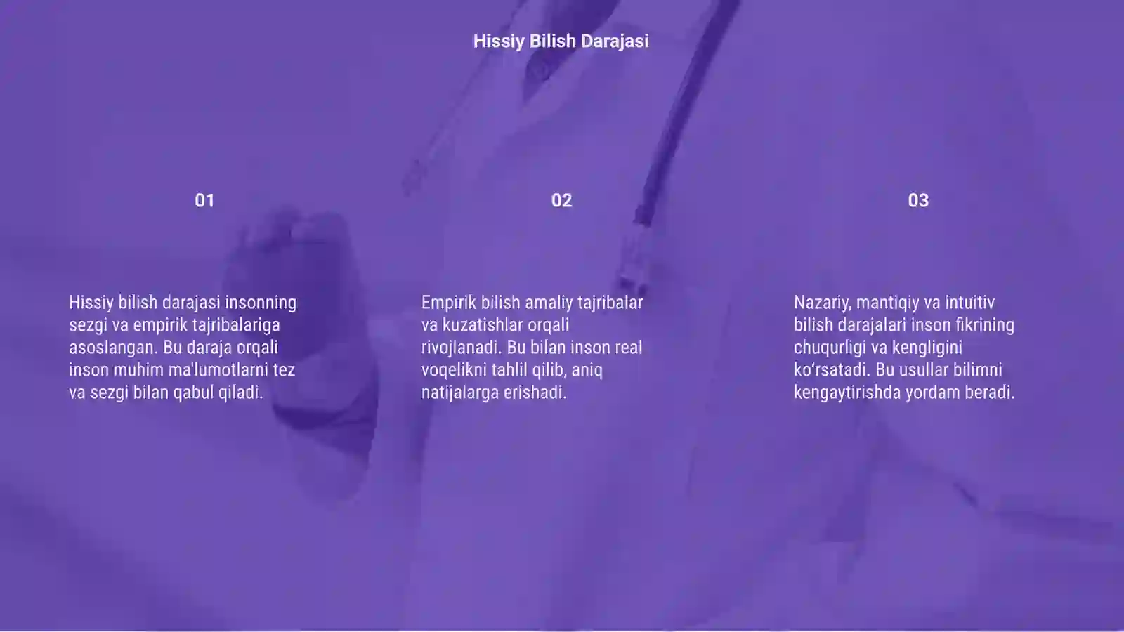 Hissiy, empirik, nazariy, mantiqiy va intuitiv bilish darajalari 3