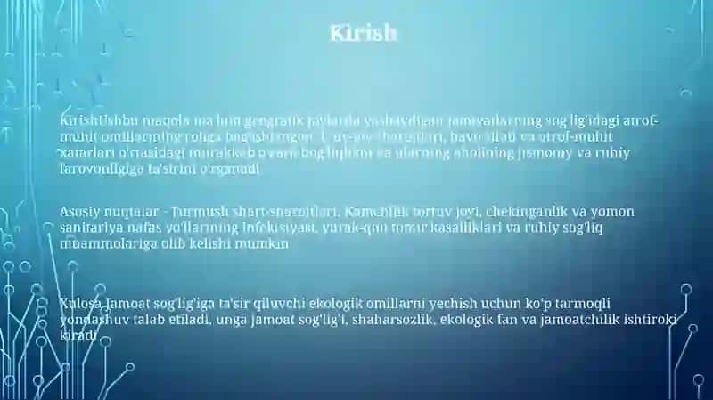 Aholi Yashaydigan Joylarda Uy-Joy Sharoit Va Atrof Muhit Omillarining Aholi SogʻLigigaTaʼSiri 3
