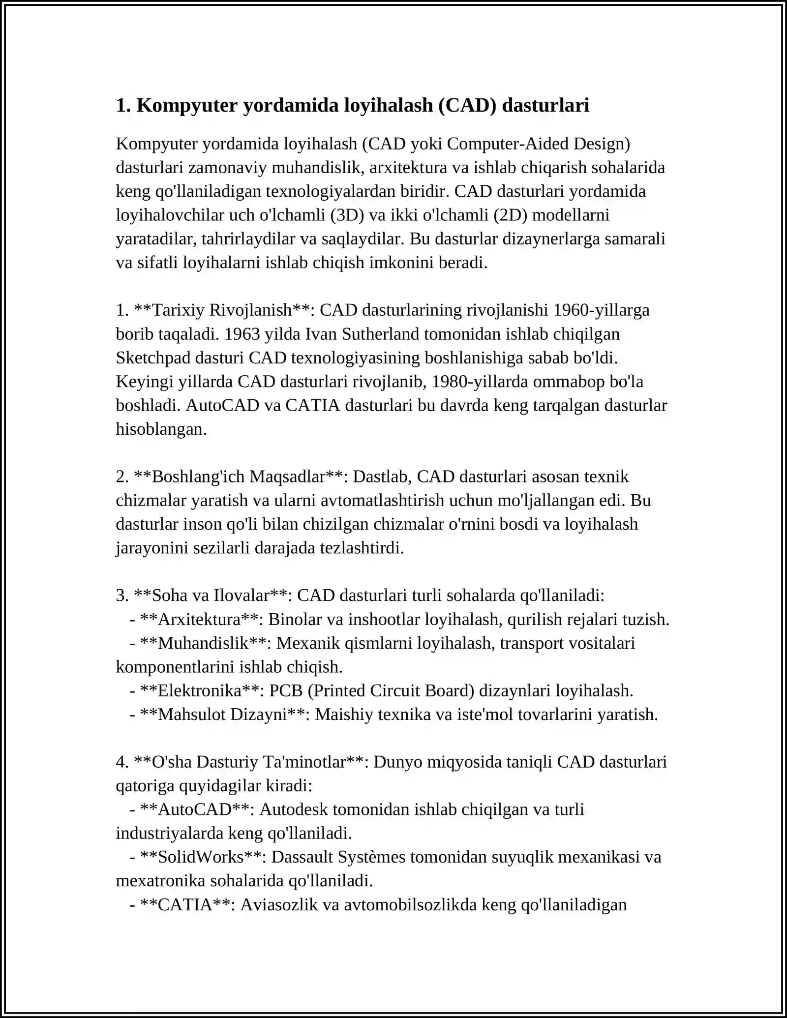 CAD/CAE/CAM DASTURI HAQIDA 3