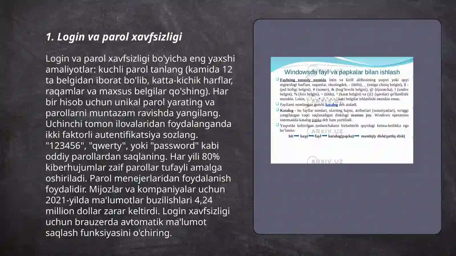 Login va parol tushunchasi.Kompyuter tarmoqlariga ruxsatsiz ulanish 3