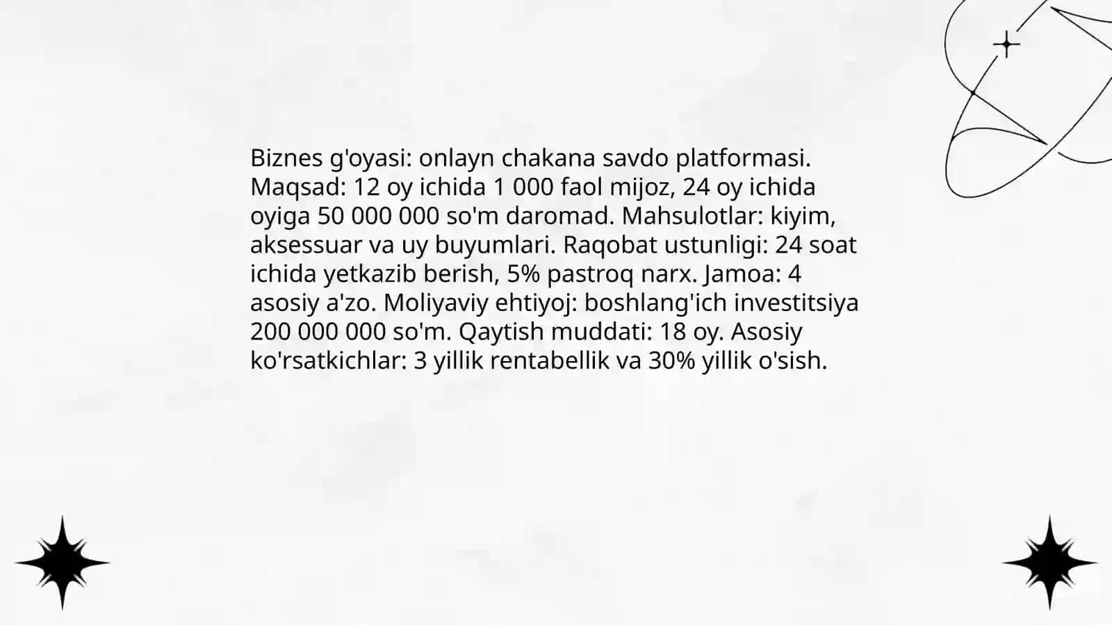 Biznes-rejaning tarkibiy qismlari 3