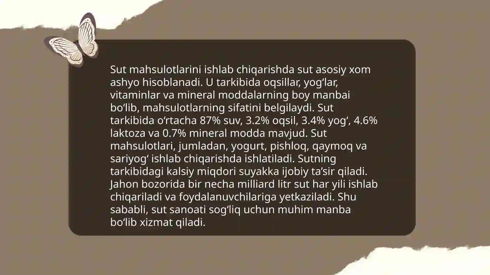 Sut maxsulotlarini ishlab chiqarishda sarf boʻlayotgan hom ashyo sutining tarkibiy qismi ahamiyati va uning sarf boʻlishini tenglama yoʻli bilan hisob kitob qilish 3
