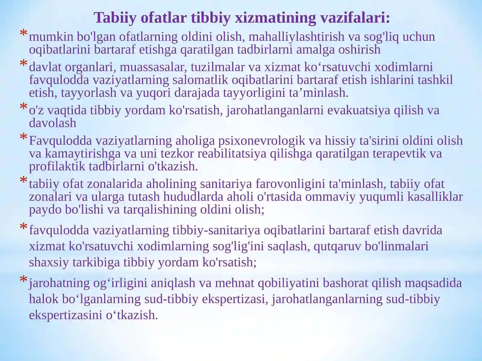 Favqulodda vaziyatlar va ofatlarda tez yordam va shoshilinch tibbiy yordamni tashkil etish 3