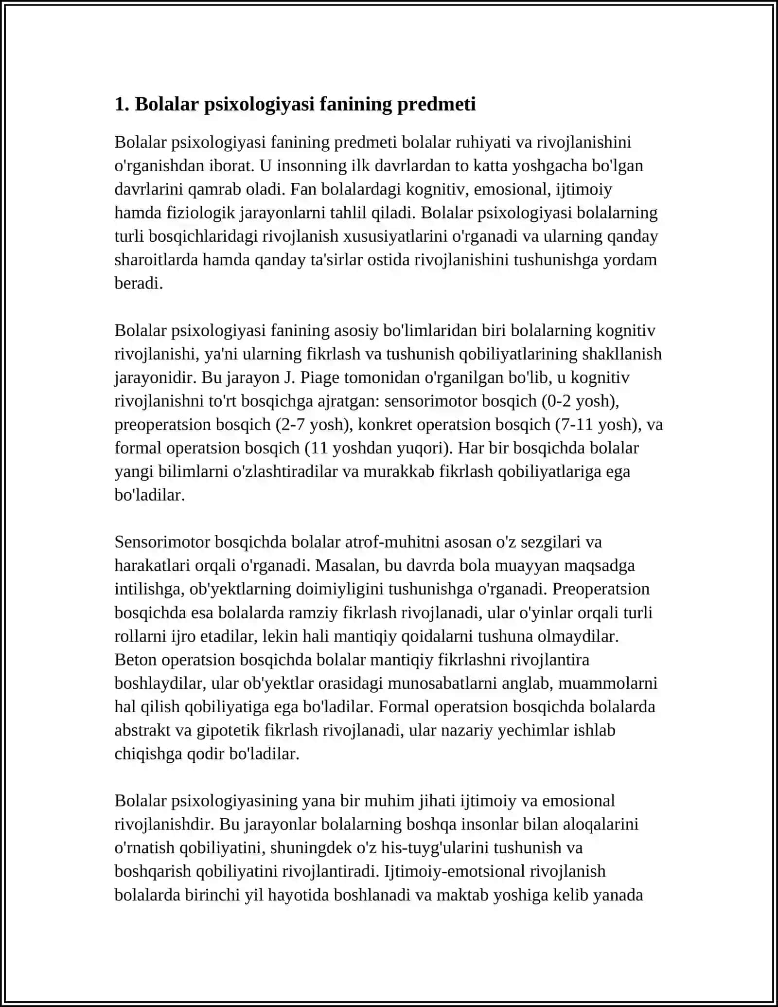 Bolalar Psixologiyasi Fanining Predmeti, Maqsadi va Vazifalari 3