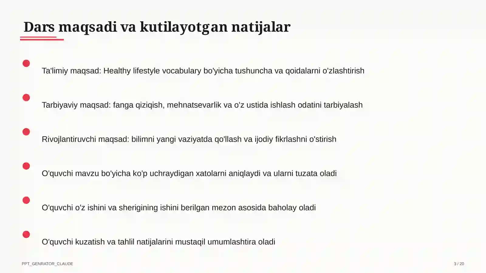 Healthy lifestyle vocabulary (7-sinf) 3