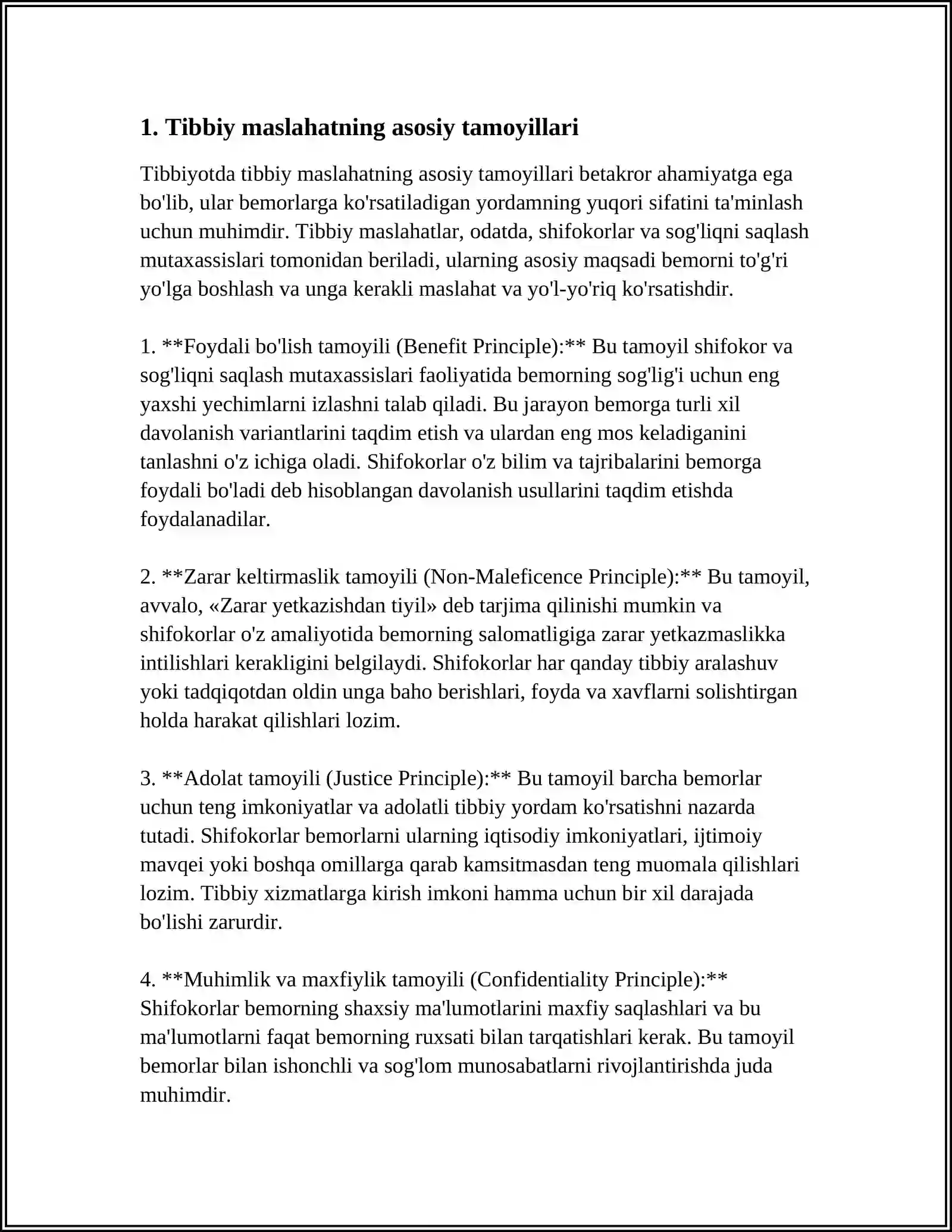 TIBBIY MASLAHAT TURLARI QOIDALARI, TIBBIY MASLAHAT BERISH KÒNIKMALARI VA QOIDALARI 3