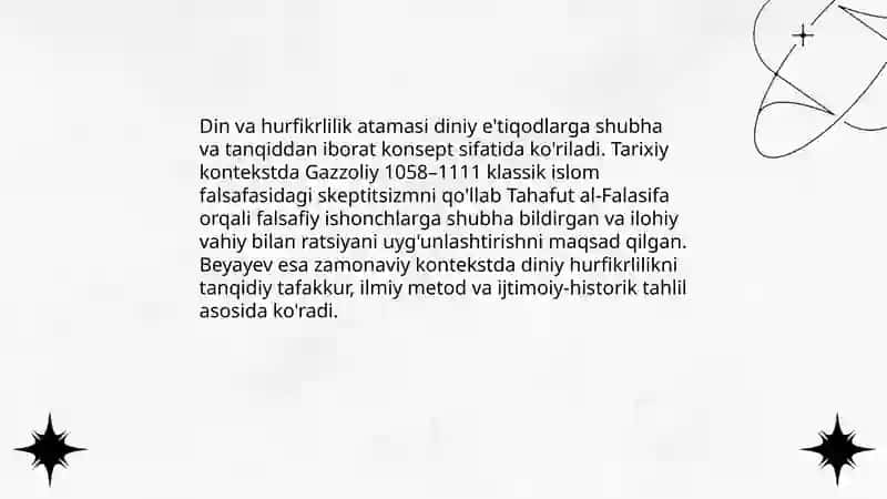 Din va hurfikrlilik. Beyayevning diniy hurfikrlilik haqida Gazzoliy gʻoyalari bilan qiyoslash 3