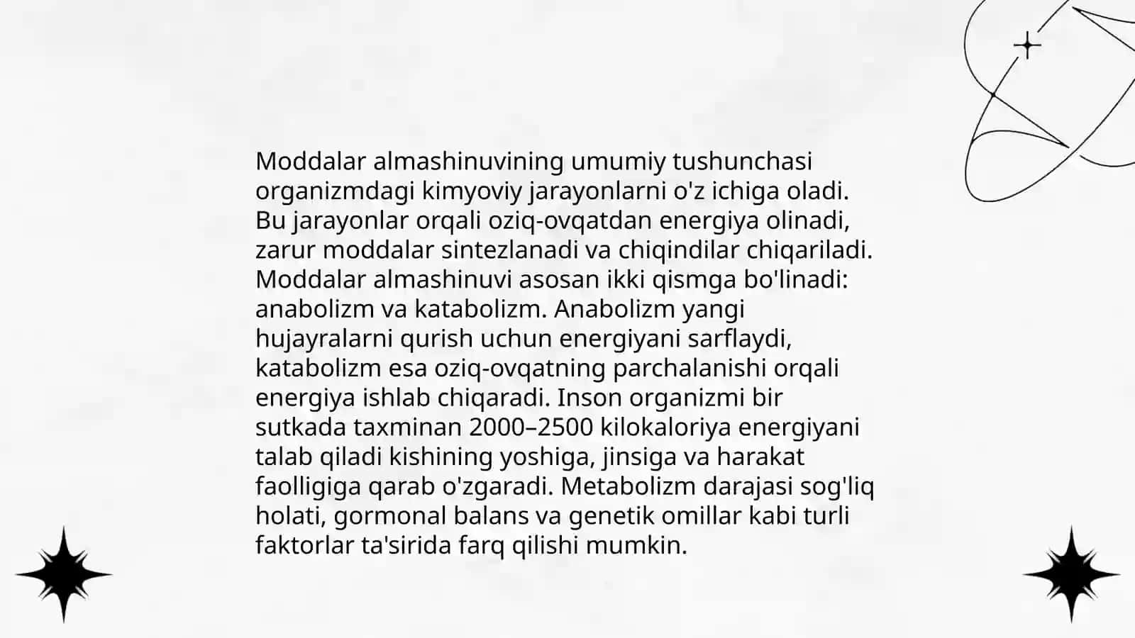 Moddalar almasshinuvini organish usullari Metabolizm haqida 3