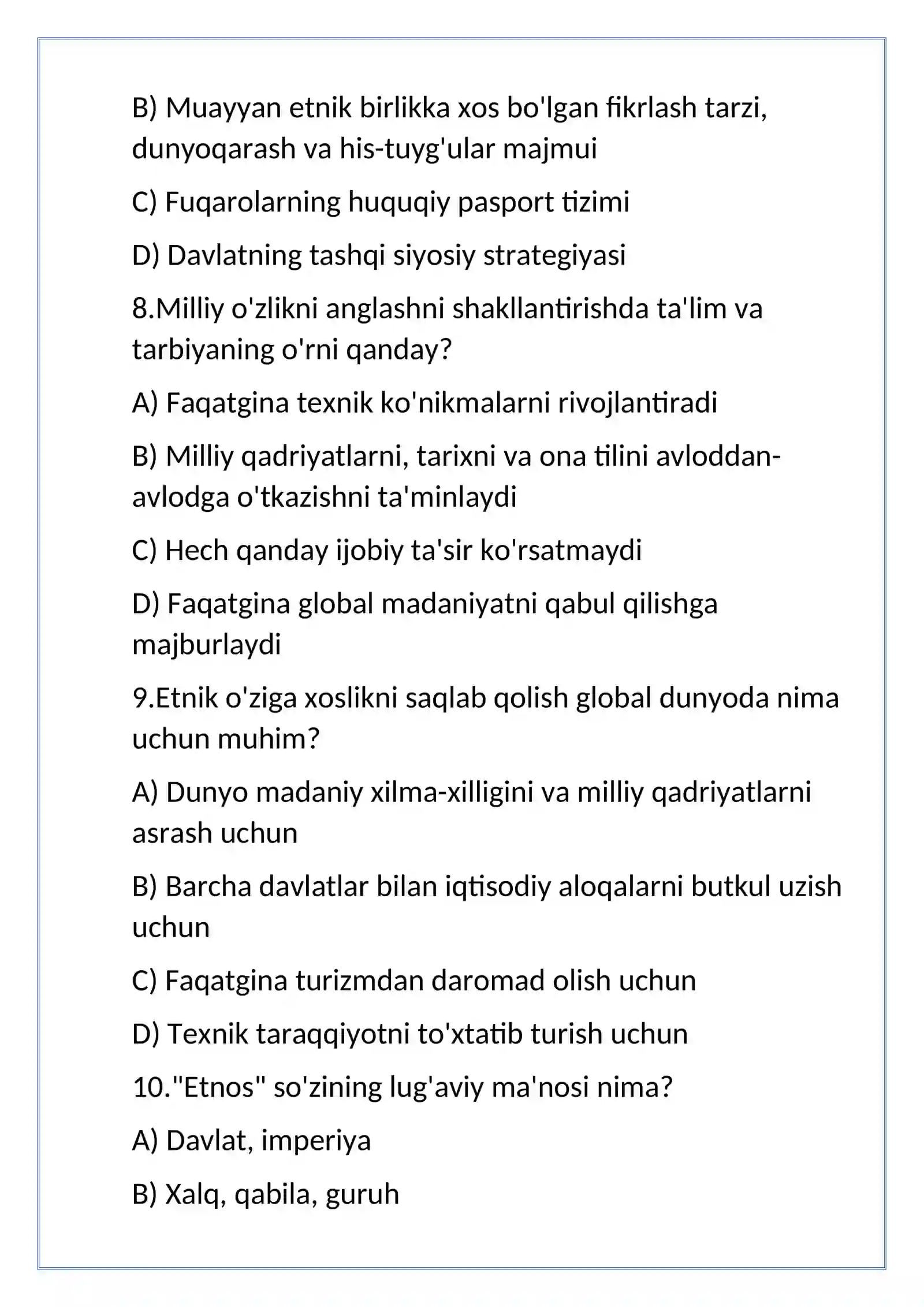 etnomadanyat mavzu yuzisidan test 3