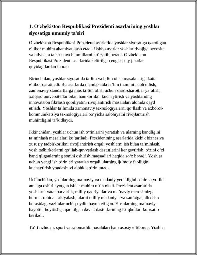 O'zbekiston Respublikasi Prezidenti Asarlarining Yoshlar Rivojida O'rni 3