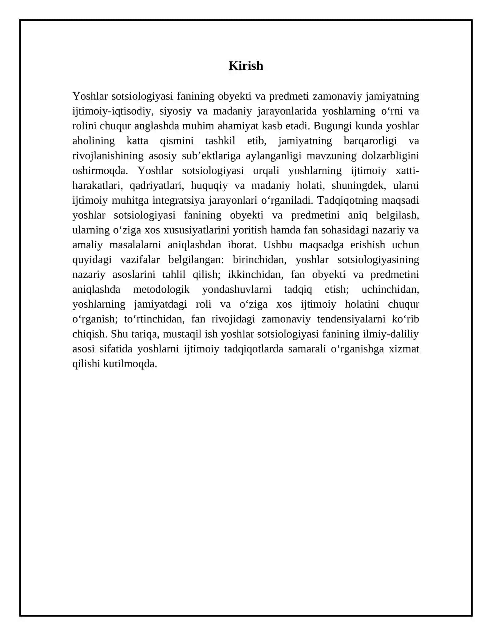 Yoshlar sotsiologiyasi fanining obyekti va predmeti 3