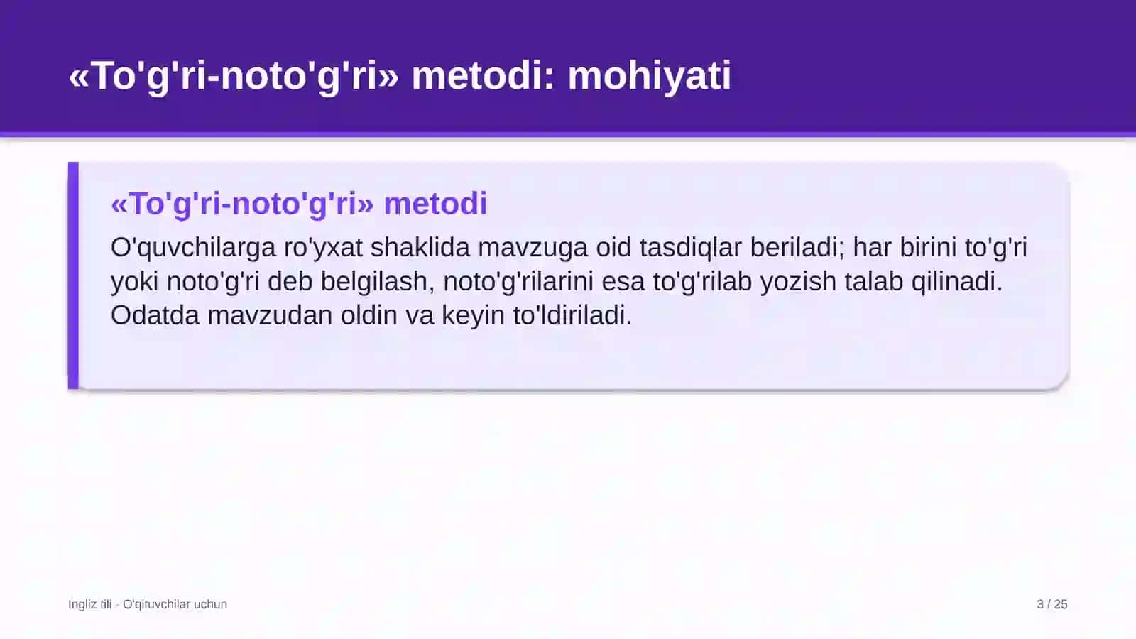 ingliz tili darslarida to'g'ri noto'g'ri metodidan foydalanish 9342 3