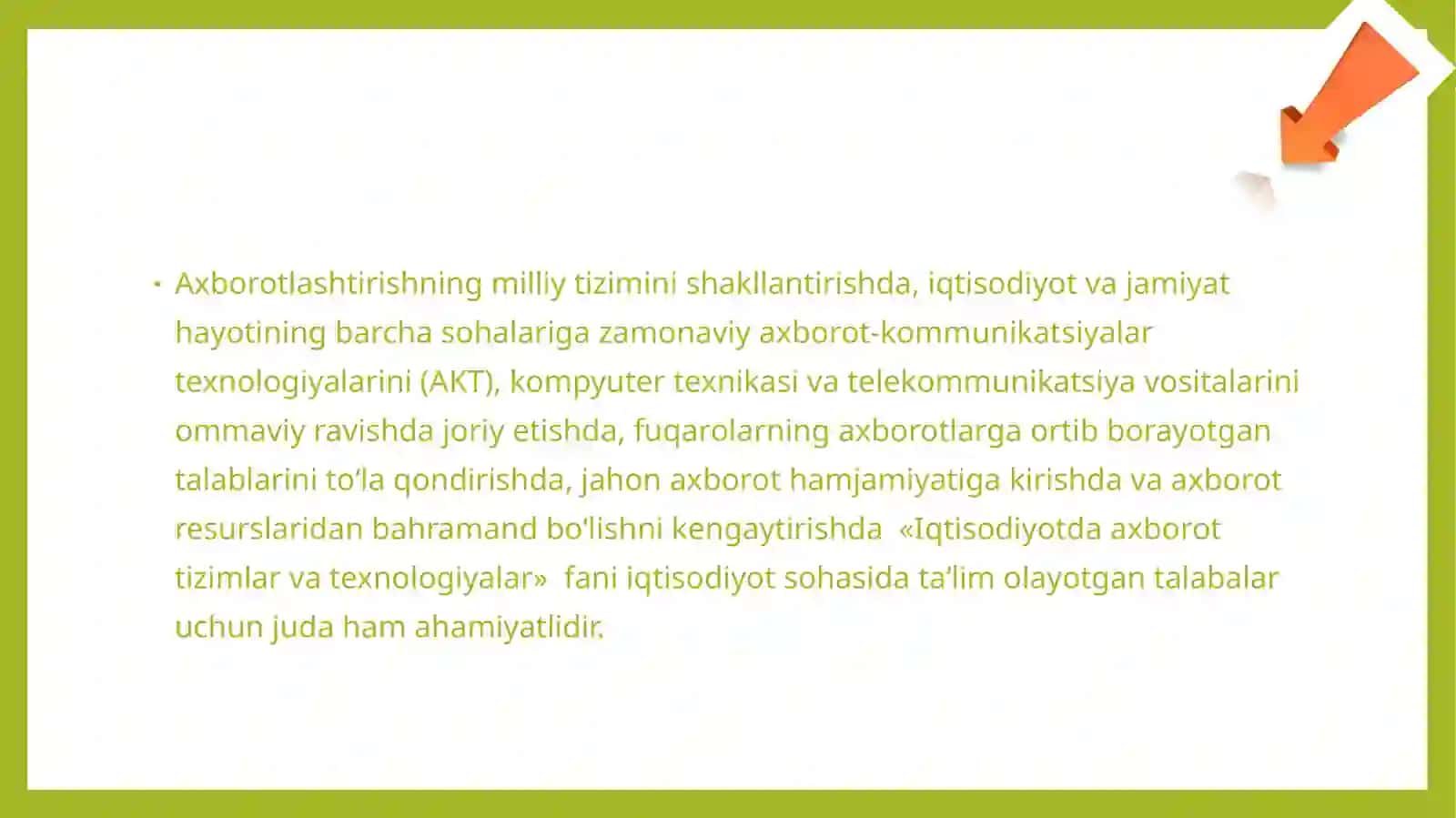 Axborot-kommunikasiya texnologiyalarining iqtisodiyotdagi o’rni va vazifalari 3
