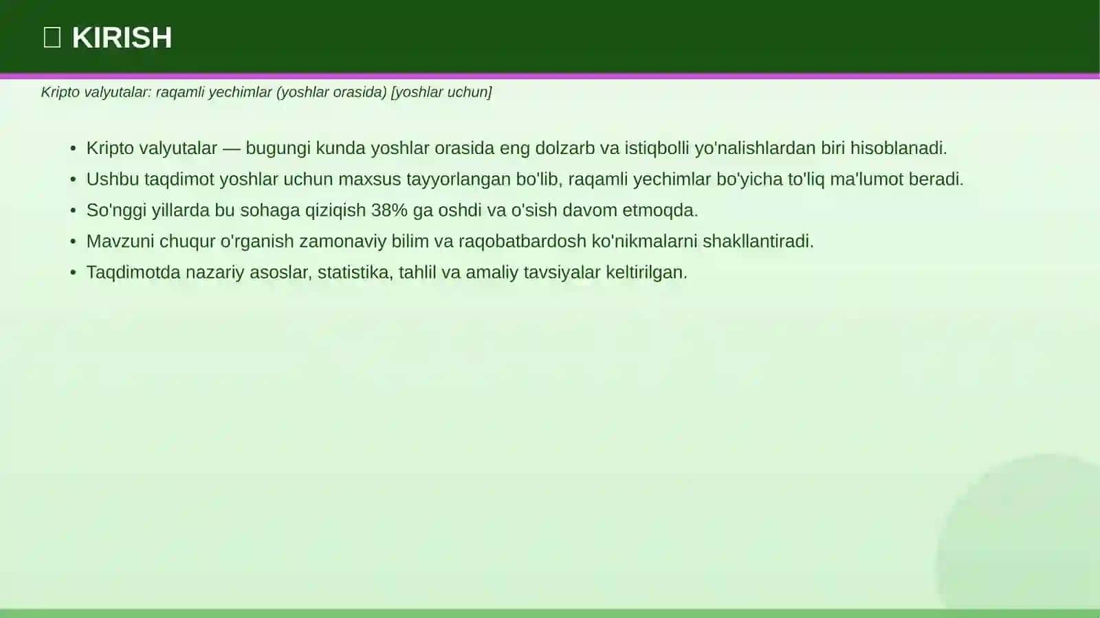 Kripto valyutalar: raqamli yechimlar (yoshlar orasida) 3