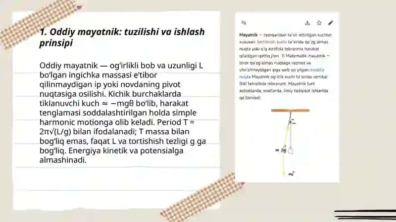Mayatniklar turlari va uning qollanilishi 3