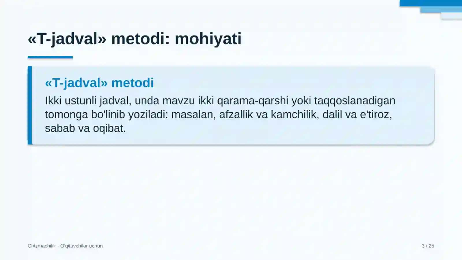 chizmachilik darslarida t jadval metodidan foydalanish 2647 3