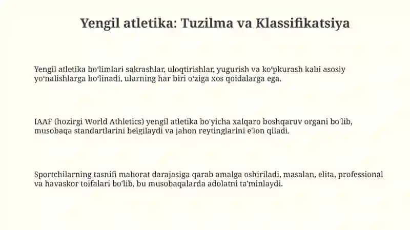 Yengil atletika: Tuzilma va Klassifikatsiya 3