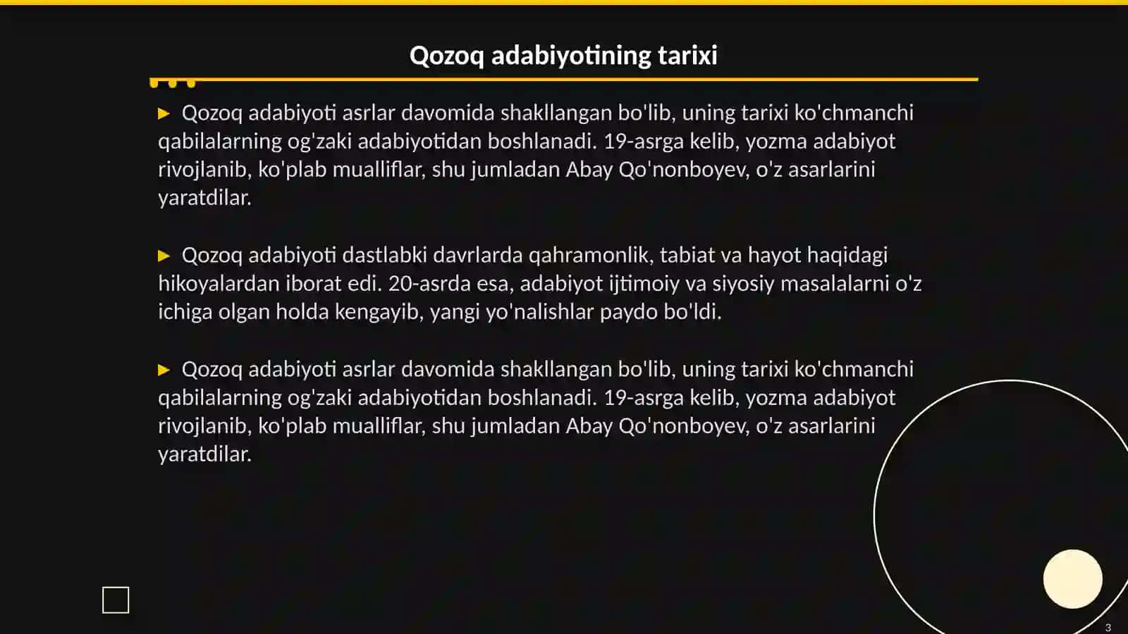 Qozoq adabiyoti. Abay Qo'nonboyev 3