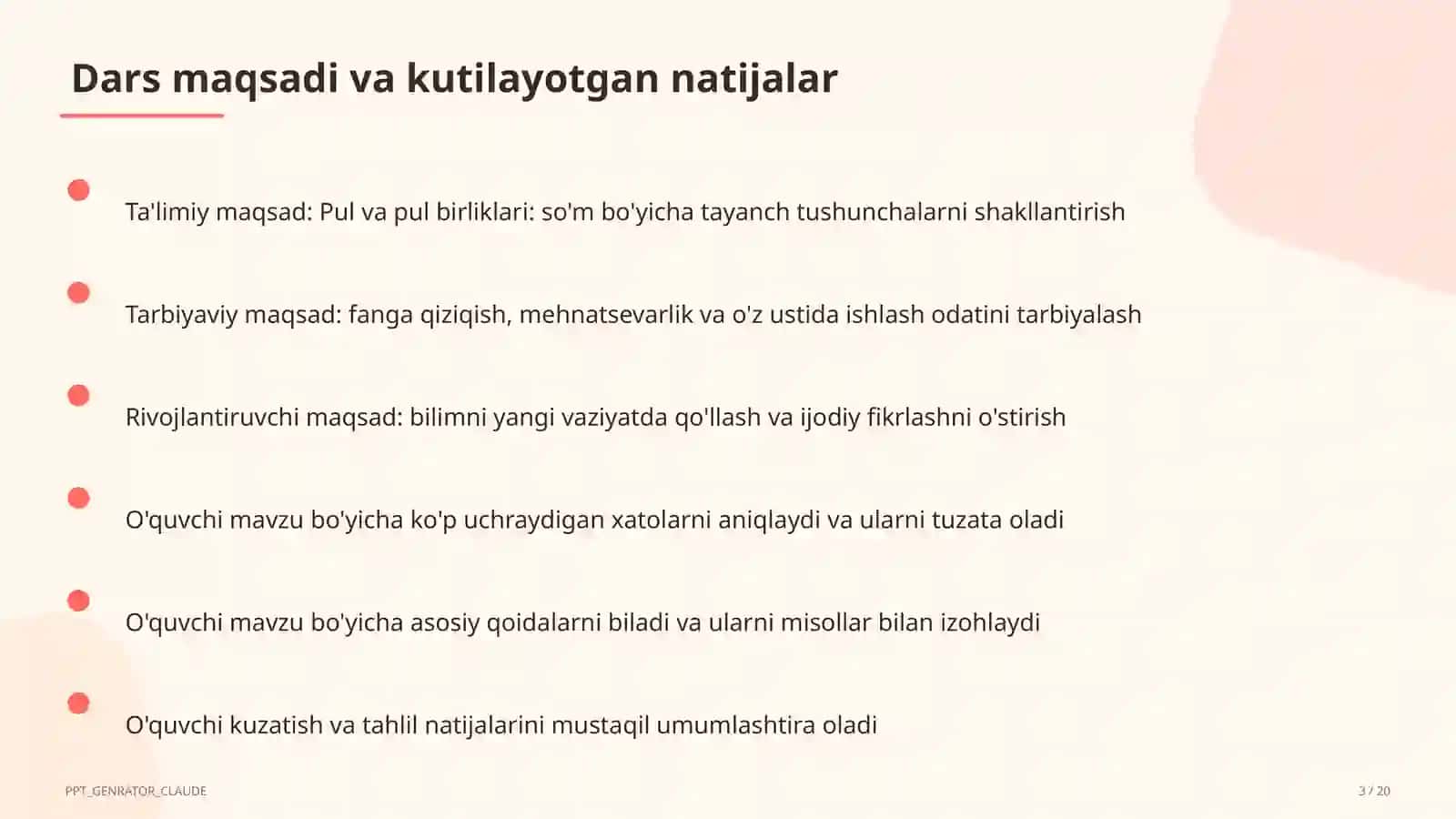 Pul va pul birliklari: so'm (2-sinf) 3