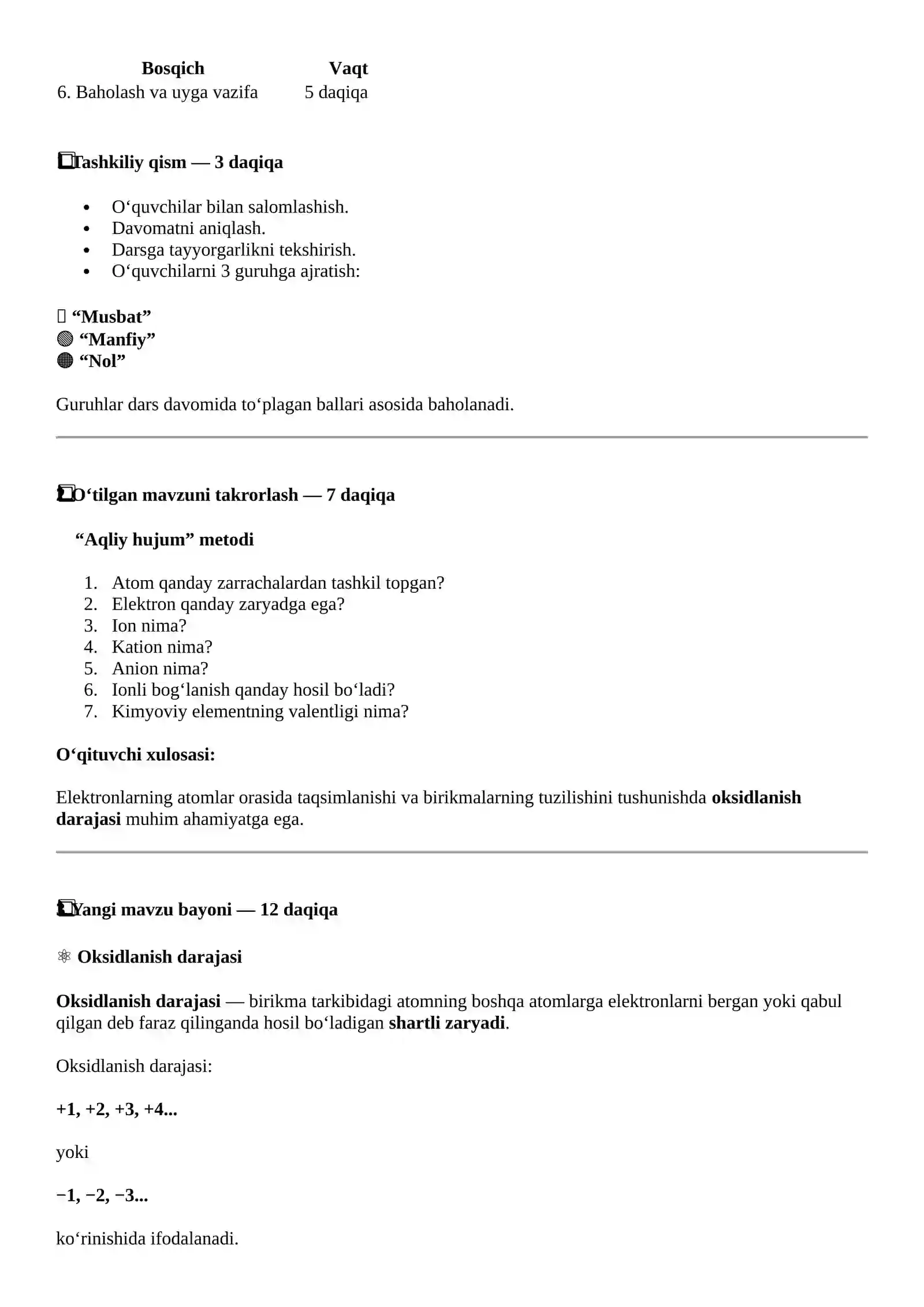 oksidlanish darajasi 3