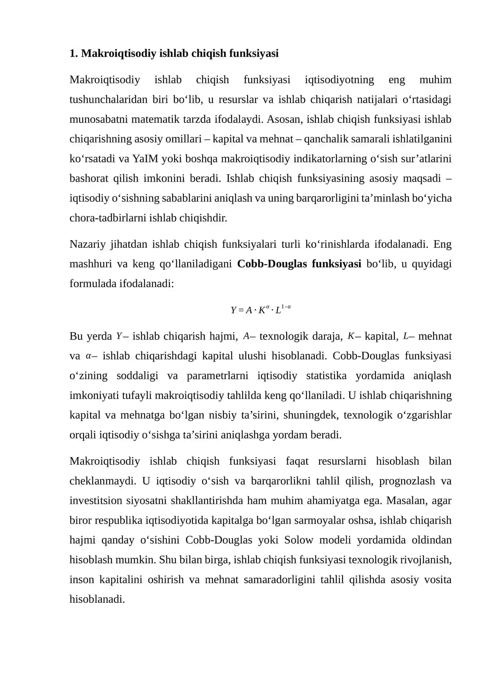 MAKROIQTISODIY ISHLAB CHIQISH FUNKSIYALARI ASOSIDA RESPUBLIKADA BARQAROR IQTISODIY O‘SISHNI MODELLASHTIRISH 3