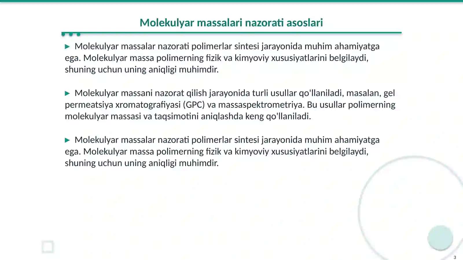 Mоlеkulyar massalari nazorati asoslari 3