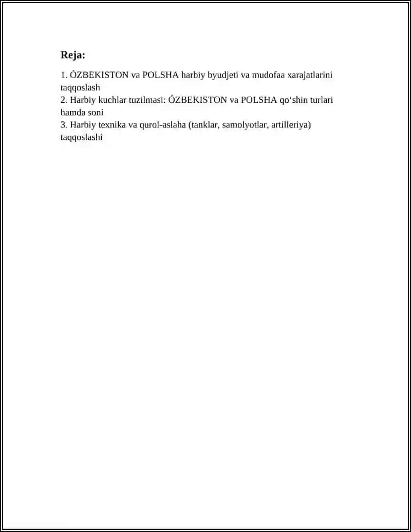 ÓZBEKISTON BILAN POLSHA DAVLATINI HARBIY VA IQTISODIYOTINI TAQQOSLASH 3