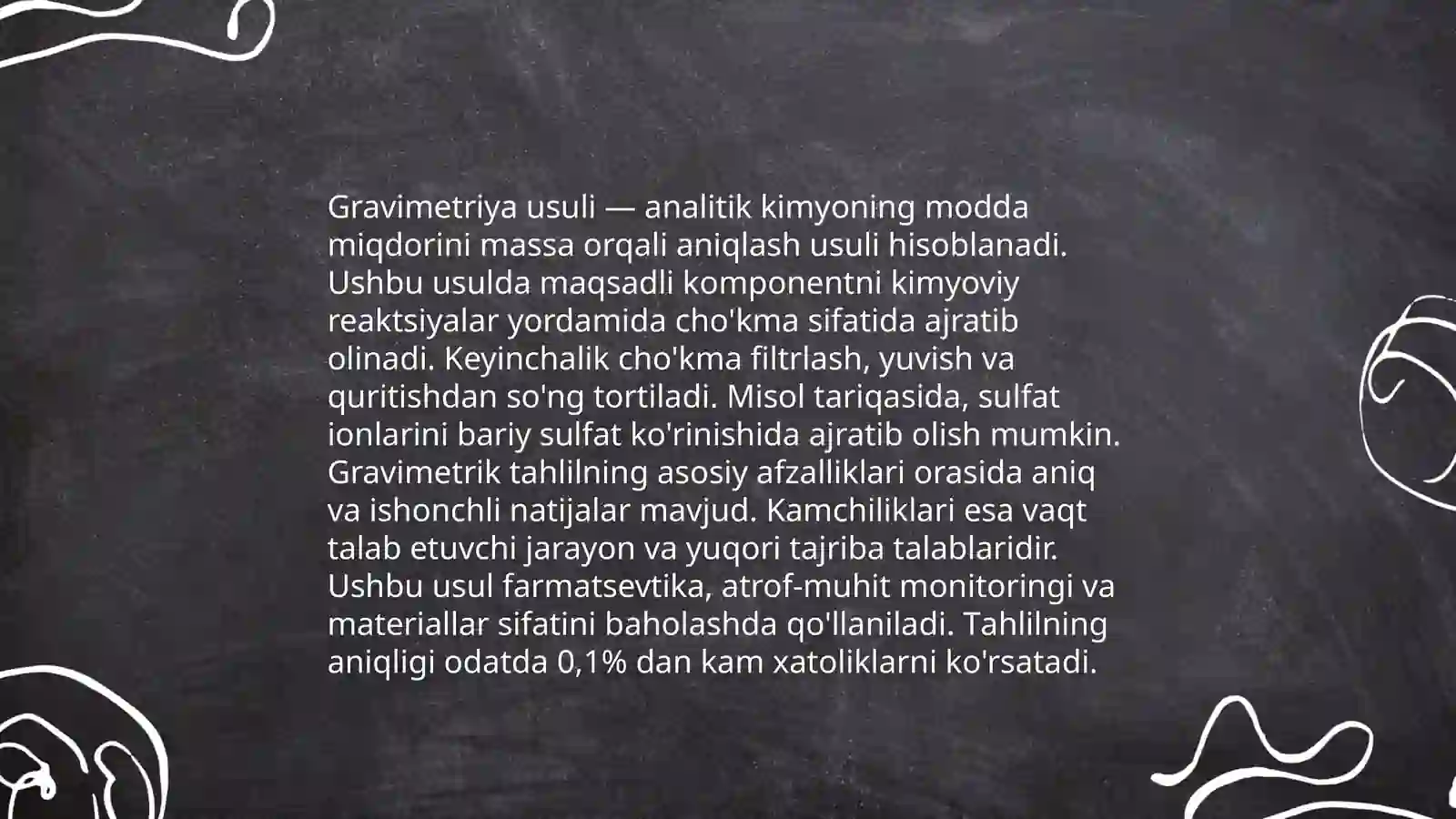 Gravimetriya usulida mutaxasisligiga Qarab kalsiy magniy Temir alyuminiy Va oltingugurt miqdorni aniqlash 3