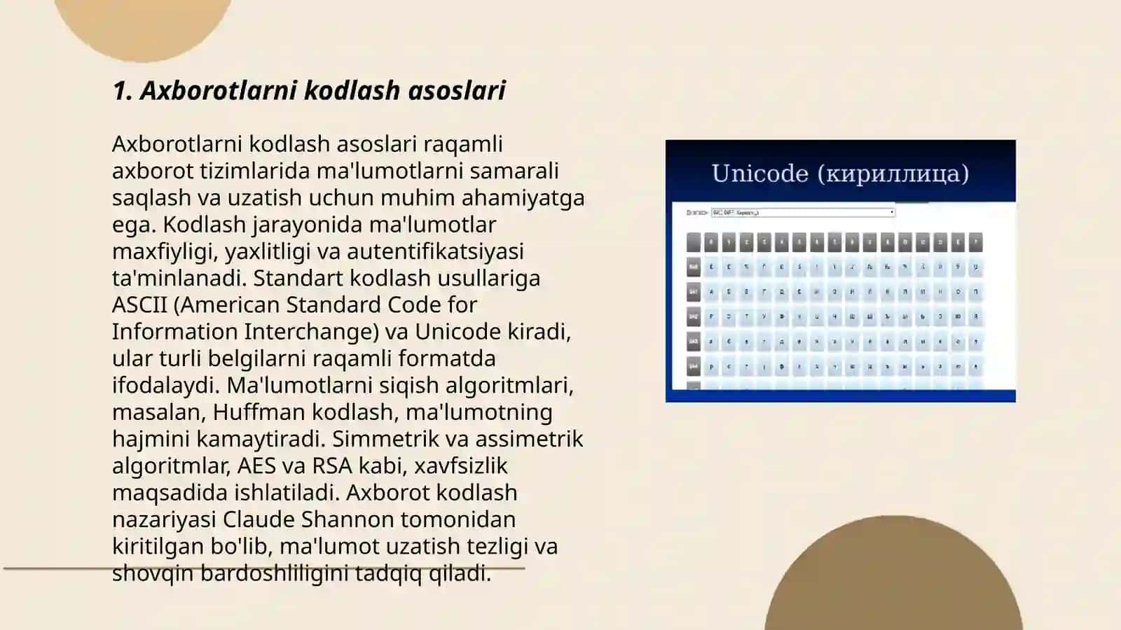 Axborotlarni kodlashni ASCU va Unicode kodlash tizimlari 3