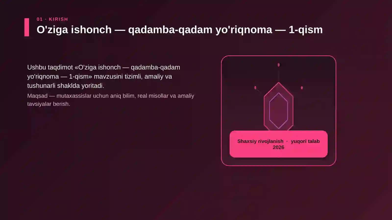 O'ziga ishonch — qadamba-qadam yo'riqnoma — 1-qism 3