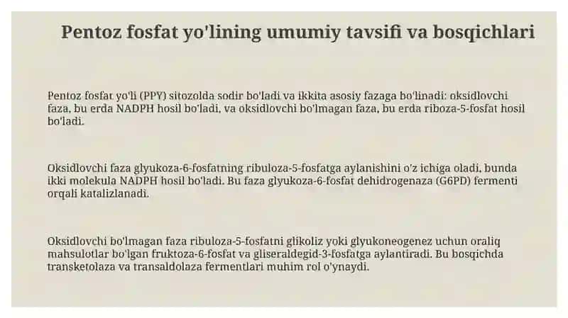 Pentozafosfat yo'lining metabolik jarayonlardagi axamiyati 3